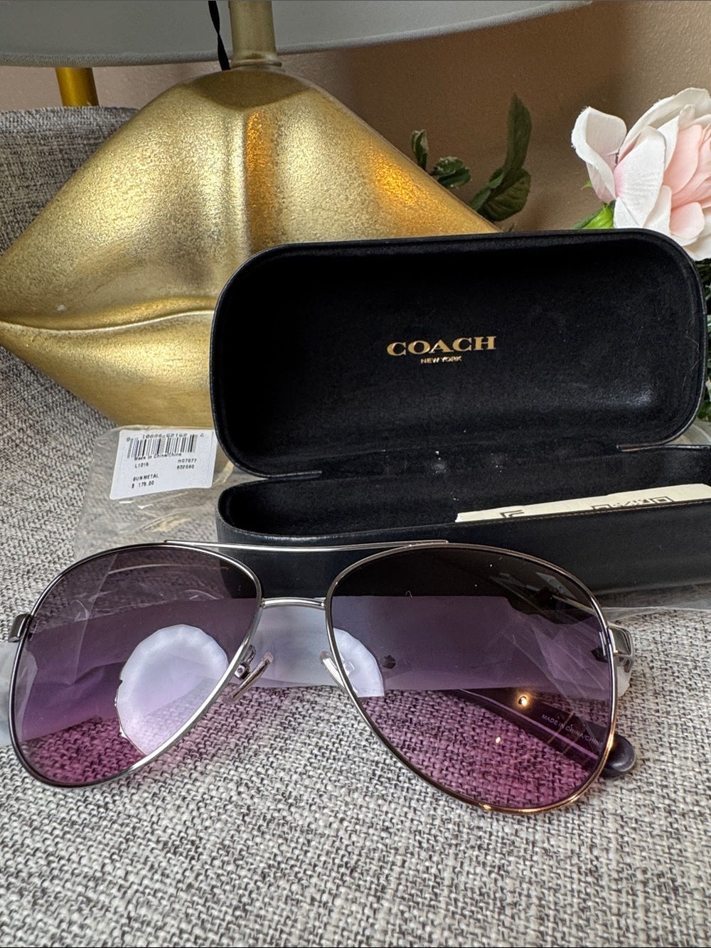 COACH Aviator Sunglasses with Purple Gradient Lenses